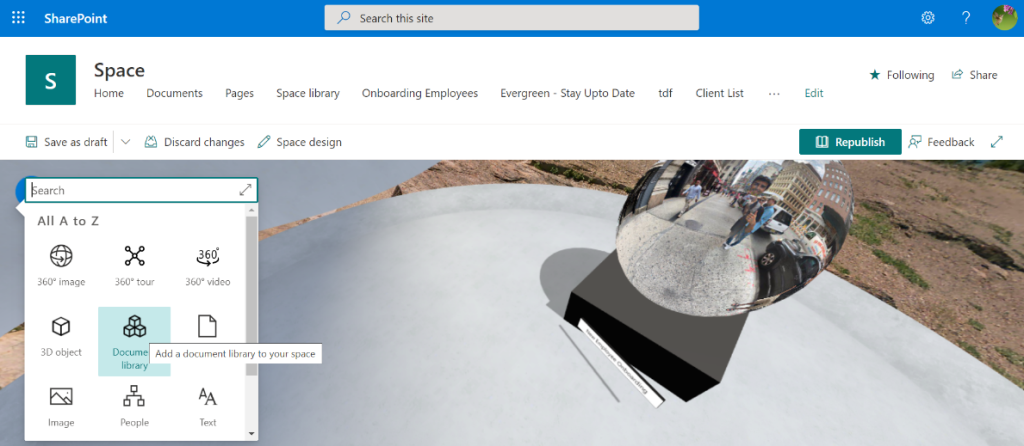 SharePoint Spaces - Document Library Webpart